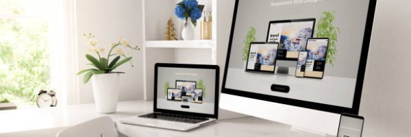 responsive devices on home desktop showing web design website 3d rendering